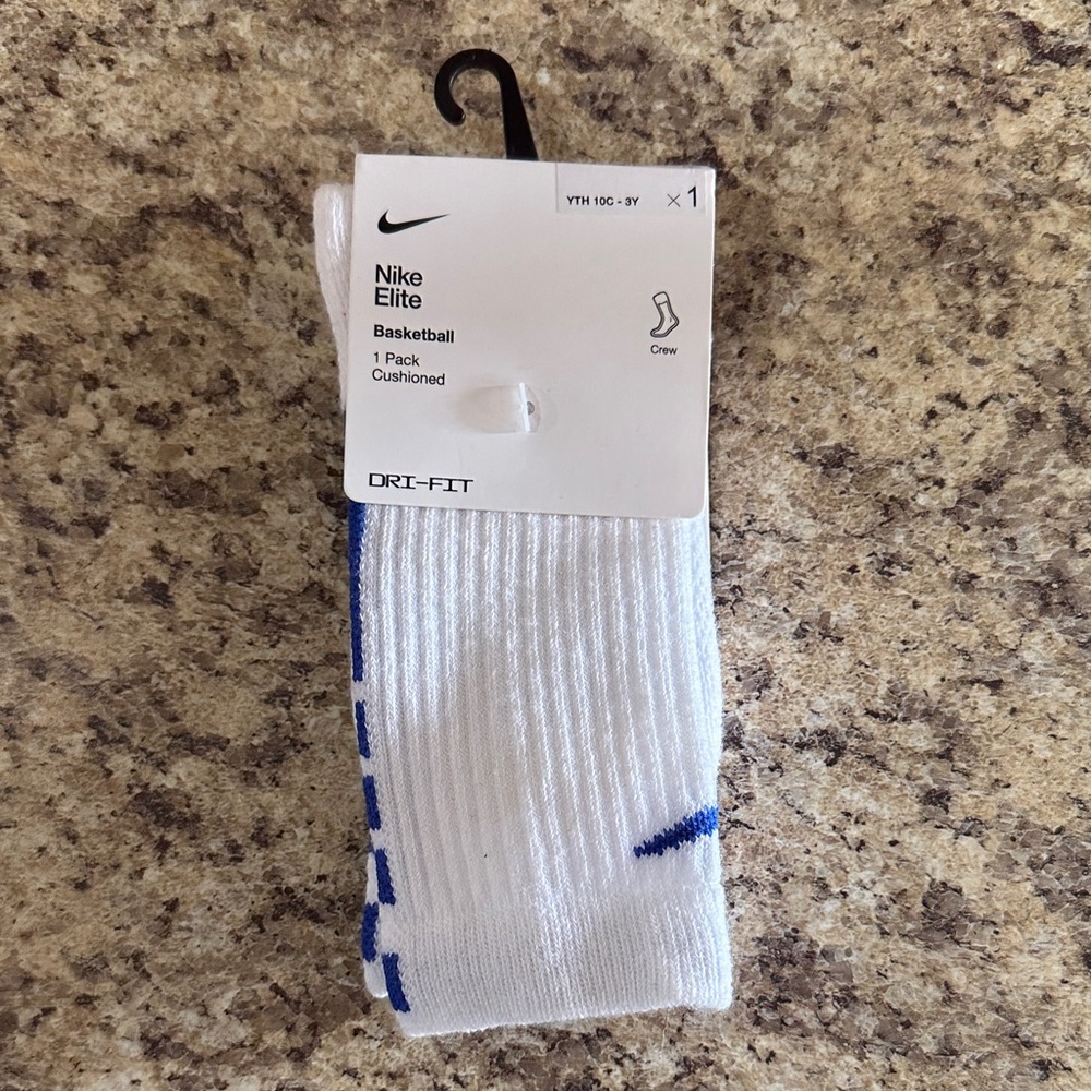 Nike Elite White and Blue Crew Socks